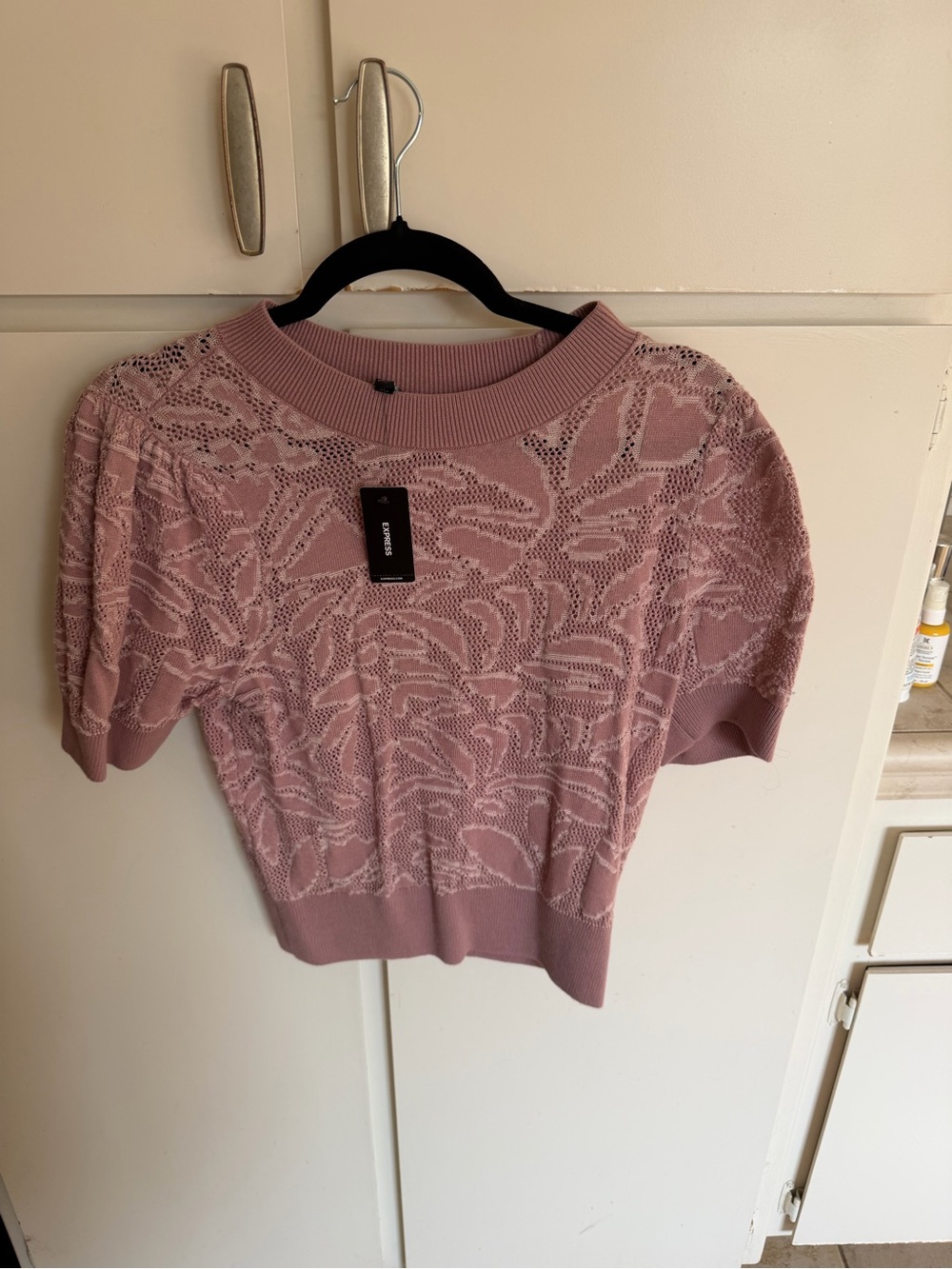 Express Dusty Pink Openwork Short-Sleeve Sweater